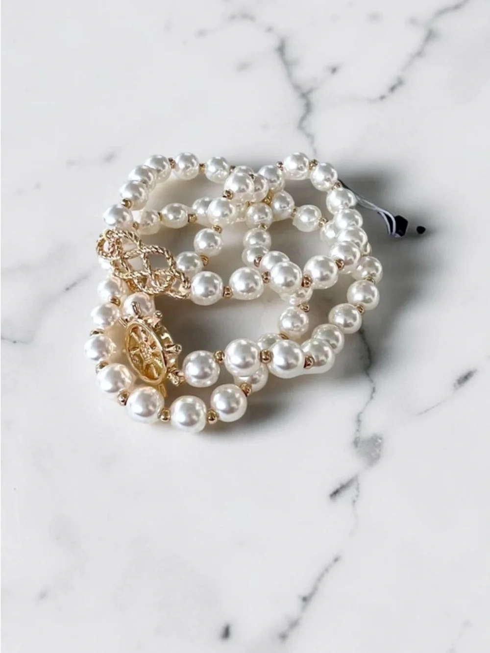 J. Crew Nautical Pearls 3 piece Beaded Bracelet Set with Gold Ship Charms